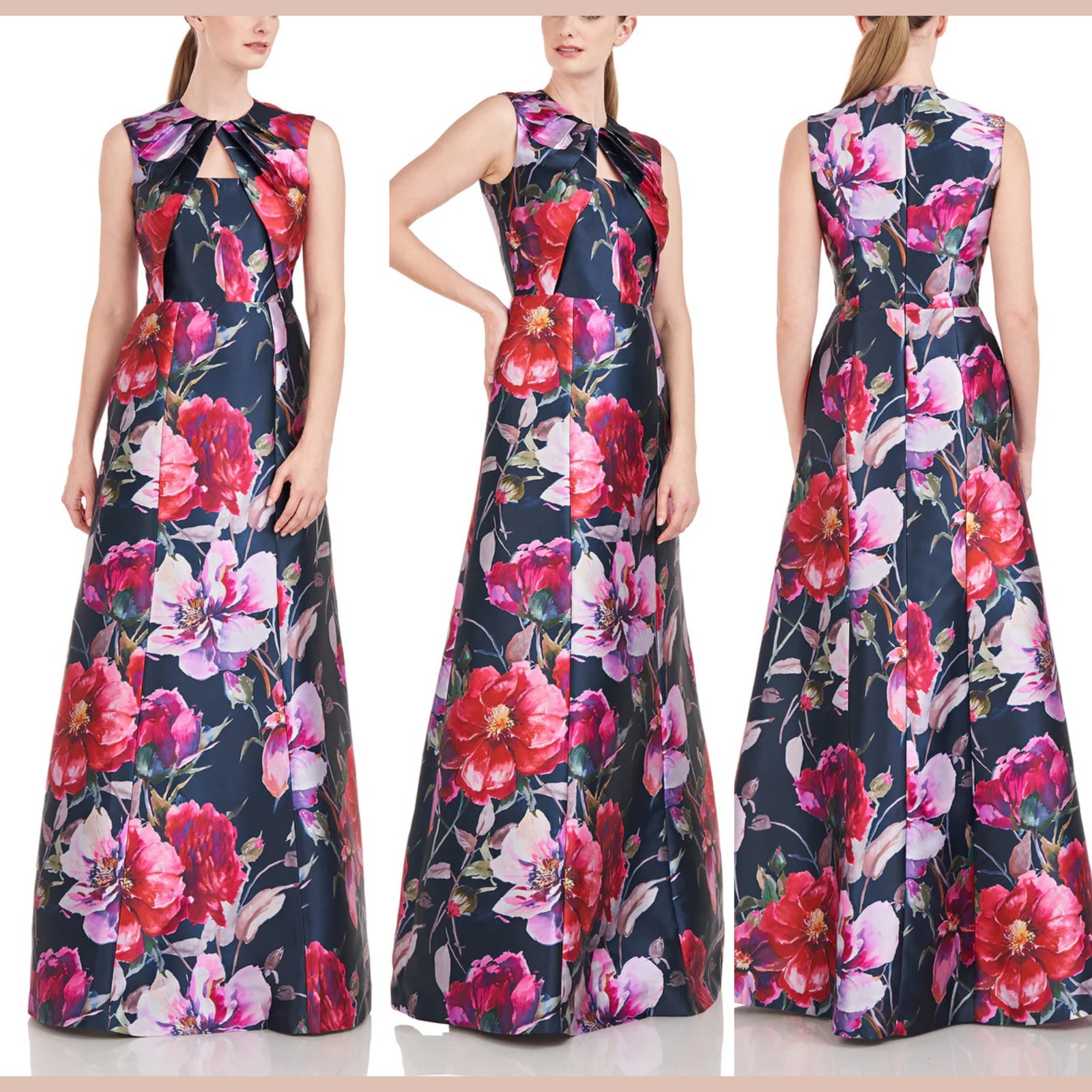 Nwd $318 Kay Unger [ Missing Size ] Kiera Sleeveless Floral Gown Raspberry J2176